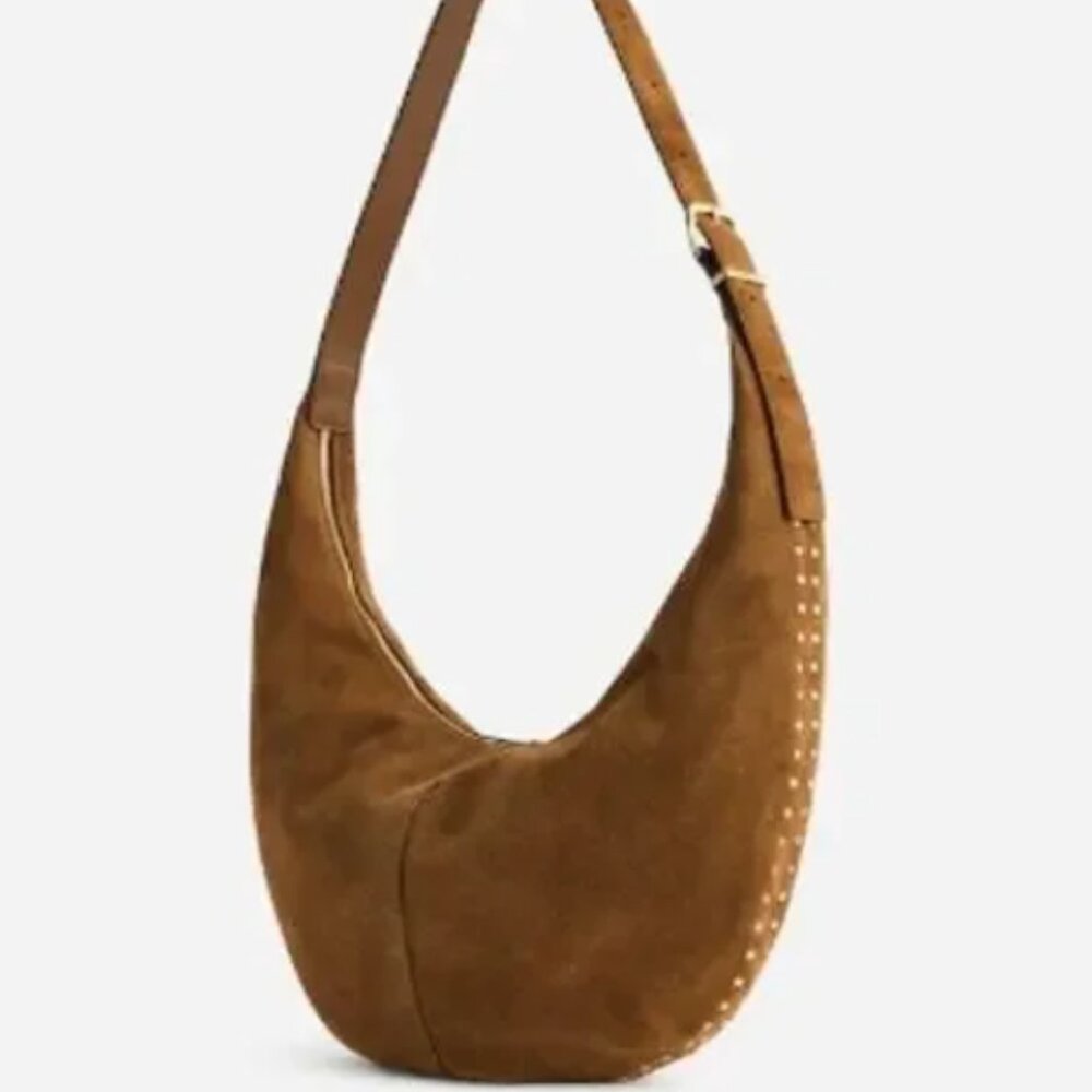 NWOT MADEWELL The Essential Curve Stud Embellished Suede Bag Cognac